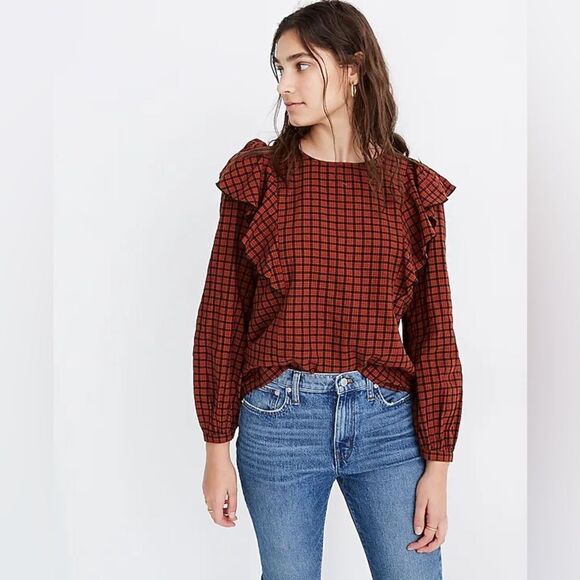 Madewell Ruffle-Front Plaid Top - Picture 2 of 13